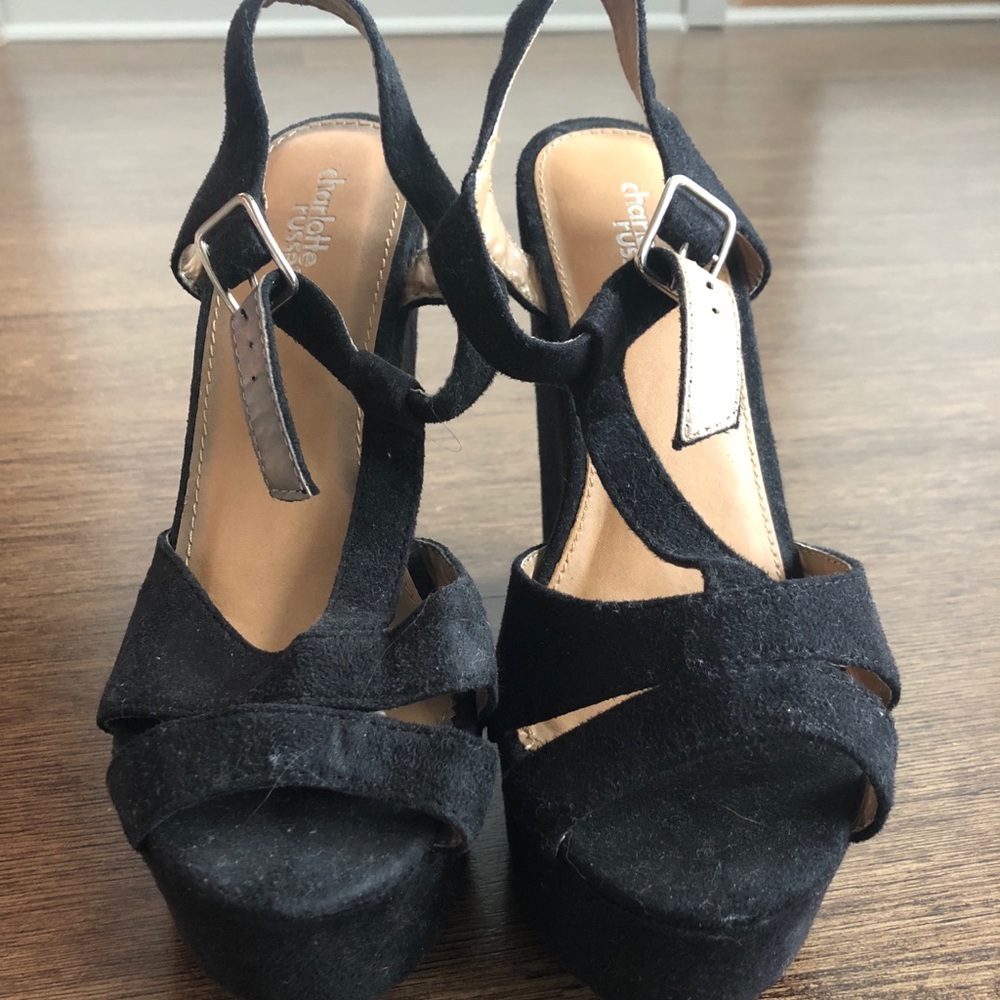Black Suede Wedge with Ankle Straps
